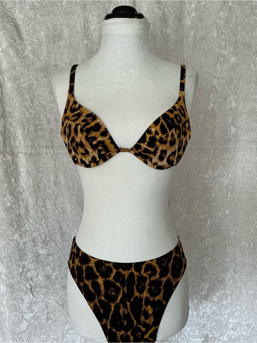 Vintage Anne Klein Leopard Print Bikini Set NWT Size 10 Y2K Resort Swimwear